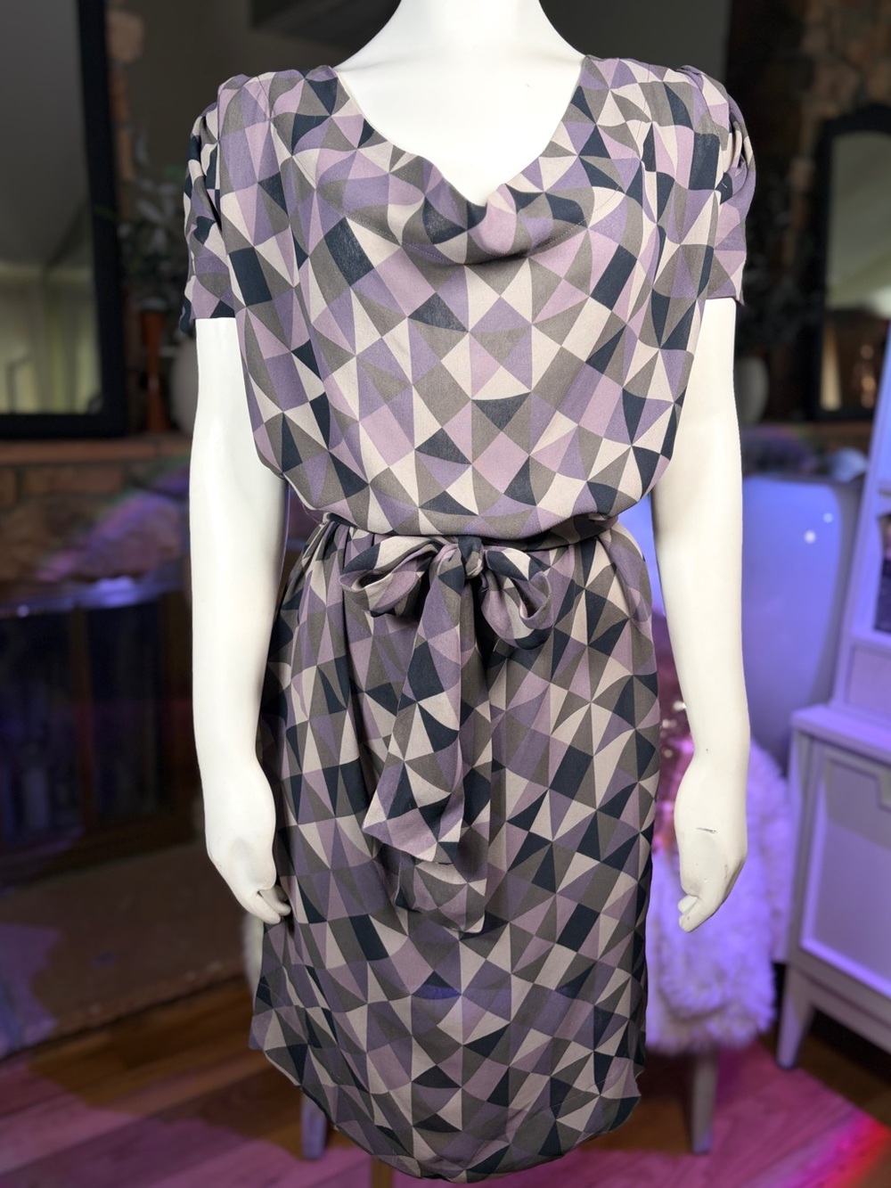 Vivienne Westwood Purple & Grey Hop N Skip Semi-Sheer Dress w/ Sash Belt Szs 6-8